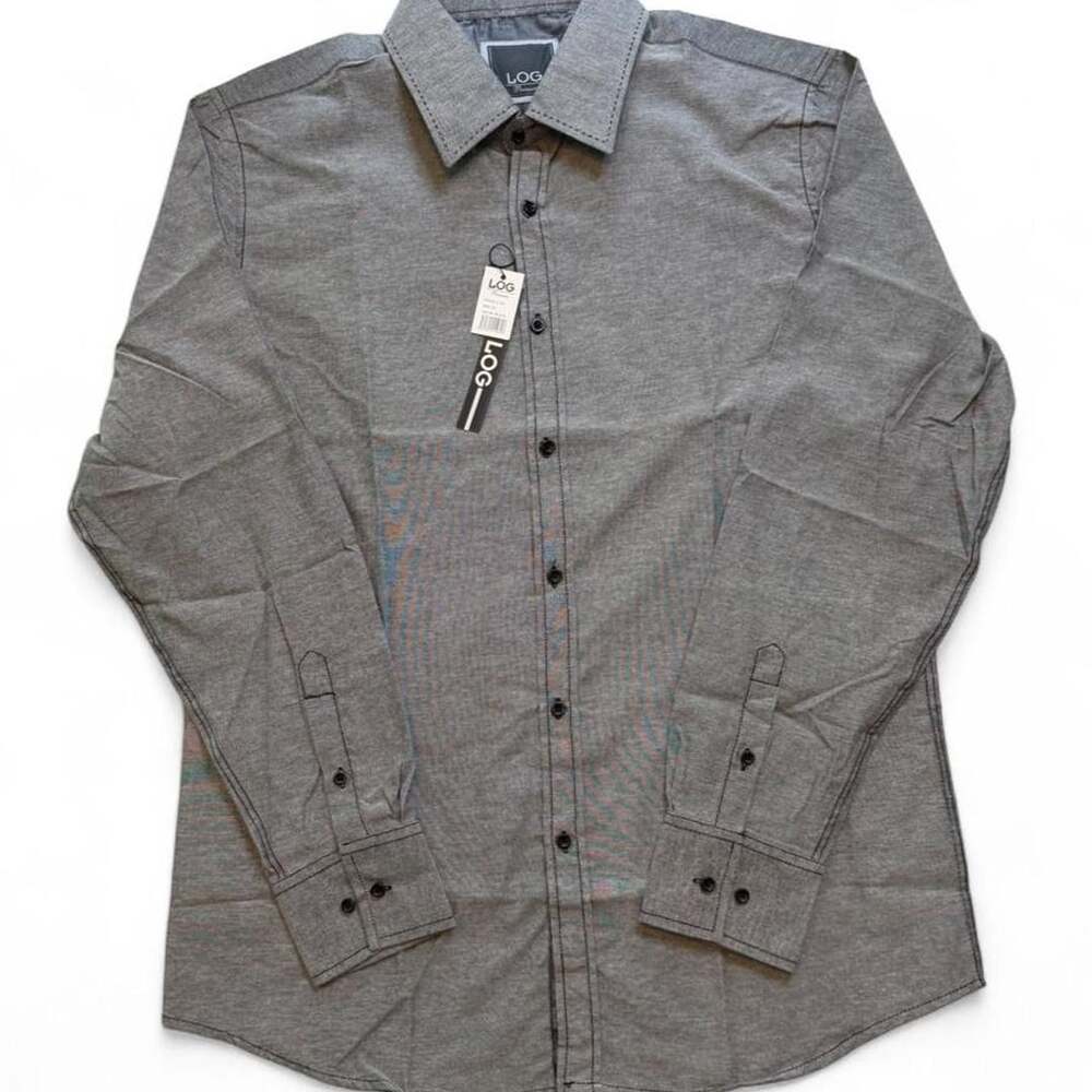 Log wear men’s Gray long sleeve button up shirt with subtle textured weave size